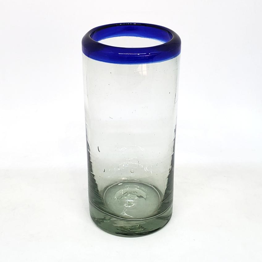 Borde Azul Cobalto / Juego de 6 vasos para highball con borde azul cobalto / stos artesanales vasos le darn un toque clsico a su bebida favorita.